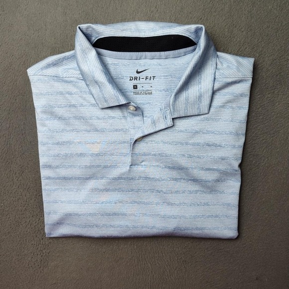 Nike Dri-FIT Polo Shirt Mens Medium Blue Striped Golf Performance BV6848-460 - Picture 1 of 12